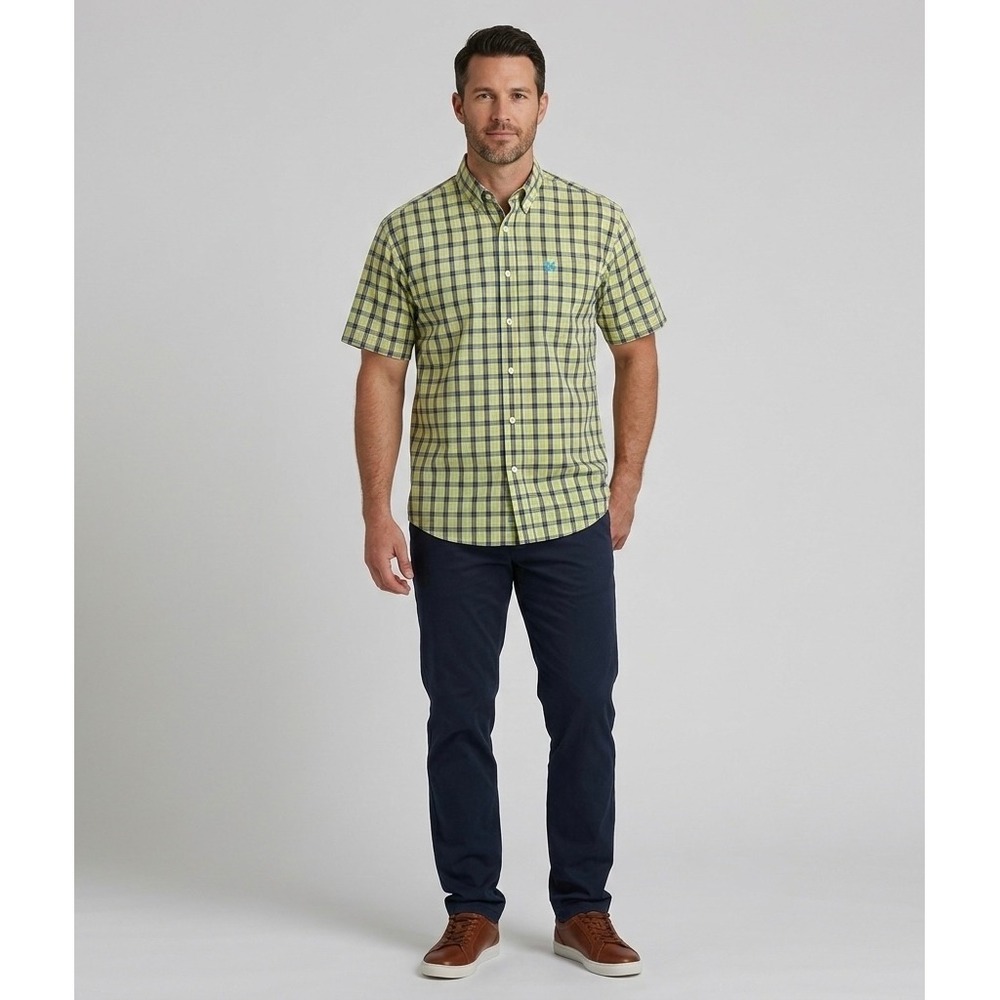 Cinch Men's Large L Plaid Button Down Shirt‎ Relaxed Fit Yellow Blue MTW1111109